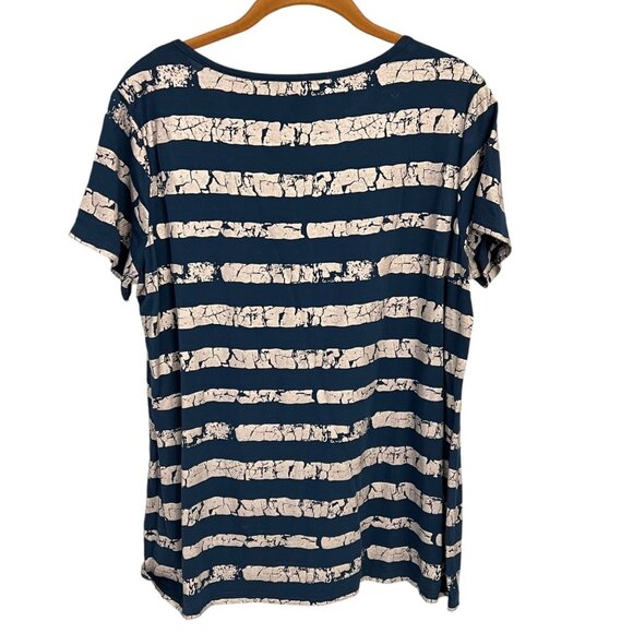 Lisa Rinna QVC Collection Womens Medium Blue & White Striped Short Sleeve Top - Picture 2 of 5